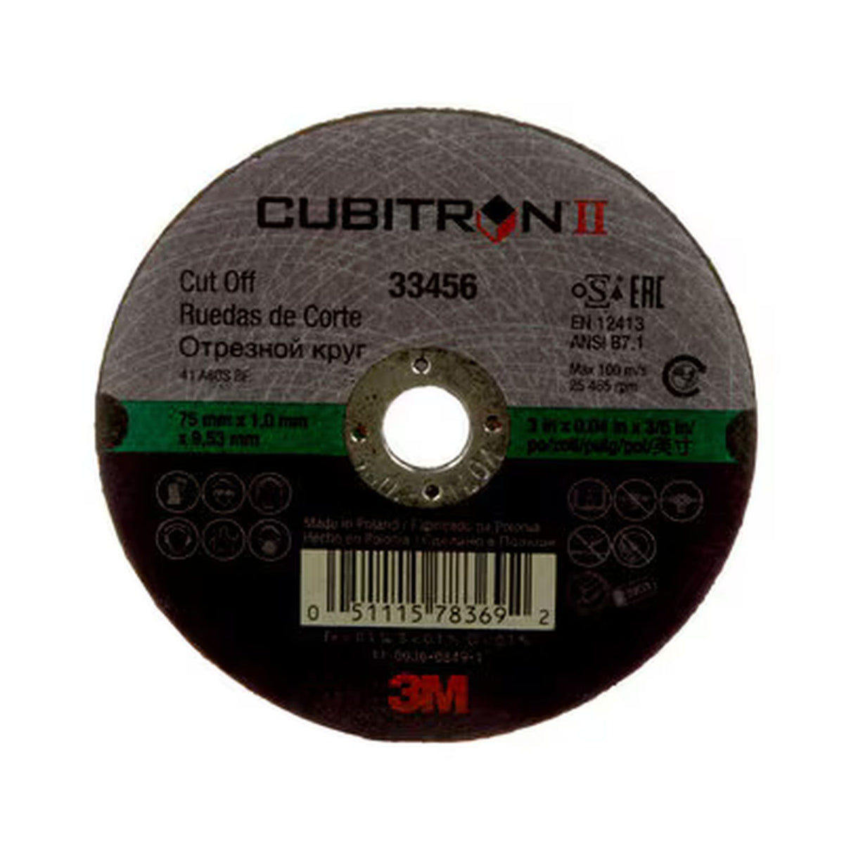 3M Cubitron 3 Cut-Off Wheel, 90031, 60+, T1, 3 in x 0.035 in x 3/8 in (75 x 0.9