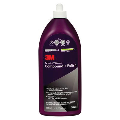 Perfect-It™ 30344 Gelcoat Compound + Polish - 1 qt White Liquid Bottle, Scratch Removal for Gelcoat
