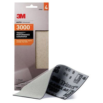 3M Trizact 3064 Sandpaper 3-2/3 in x 9 in 3000 Grit Very Fine Aluminum Oxide Gray, Wet/Dry