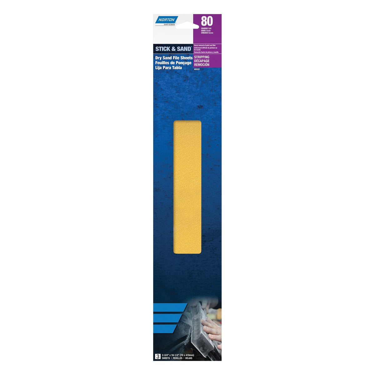 Norton 00323 H290 Stick and Sand File Sheet 2-3/4 in W x 16-1/2 in L, P40 Grit, Aluminum Oxide, PSA