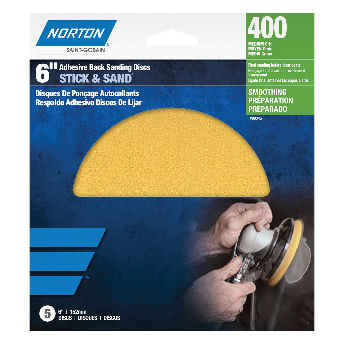 Norton 00350 A290 Stick and Sand Disc 6 in, P80 Grit, Aluminum Oxide, Anti-Loading Paper, PSA