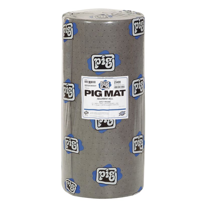 Pig 25400 Absorbent Mat Roll, 150 ft L x 30 in W, Gray, Perforated