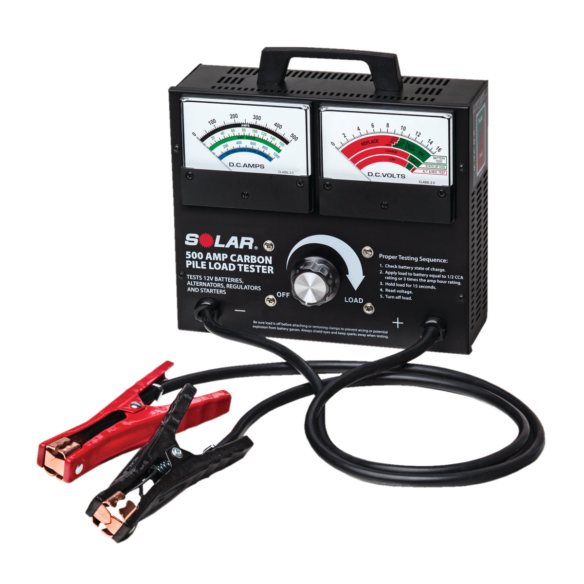 Solar 1874 Booster Pac Battery Load Tester, 500 A max, 12 V, supports up to 1000 CCA, includes dual
