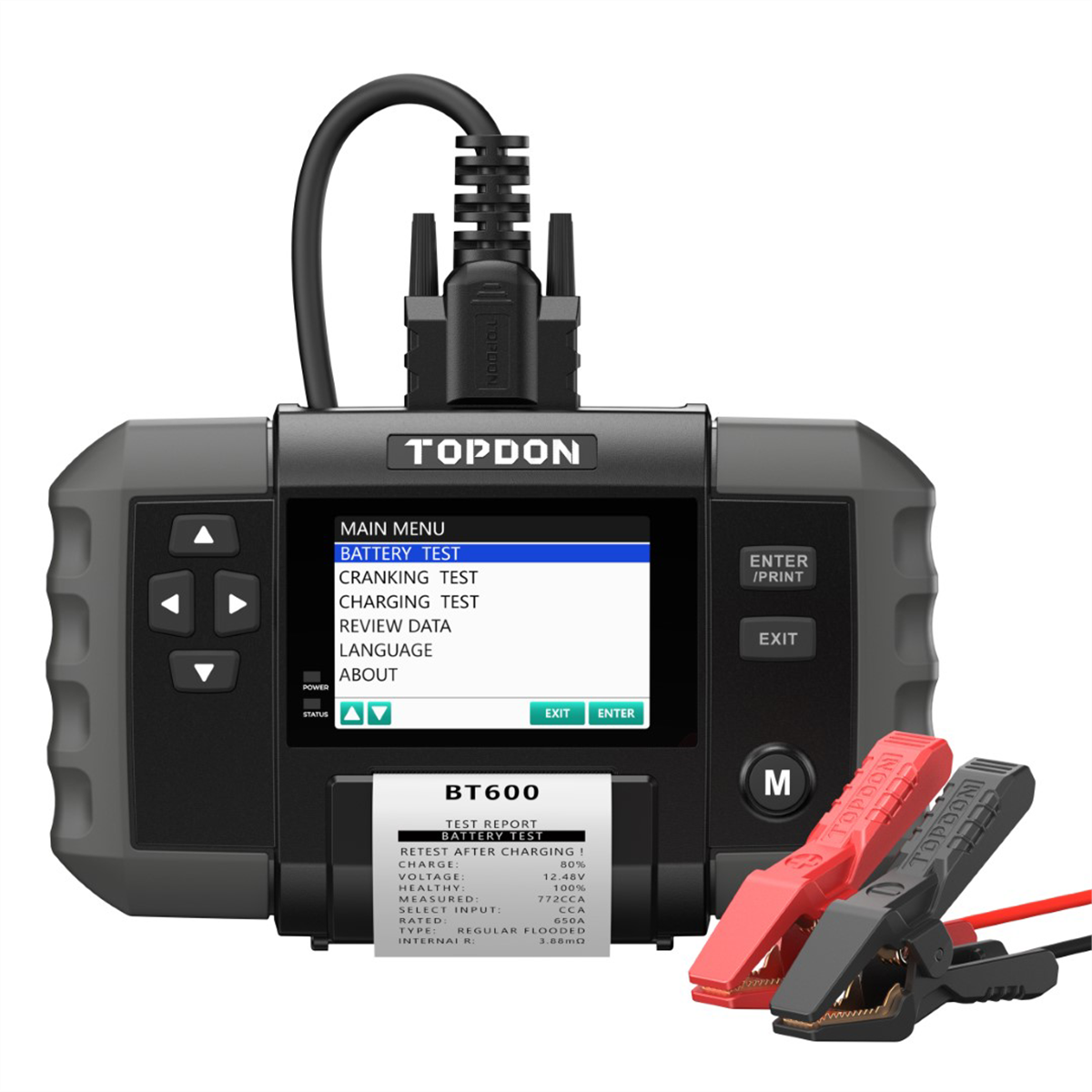 Topdon BT600 12V/24V Battery Tester with 3.5" Color Screen and Built-In Thermal Printer - Fast CCA