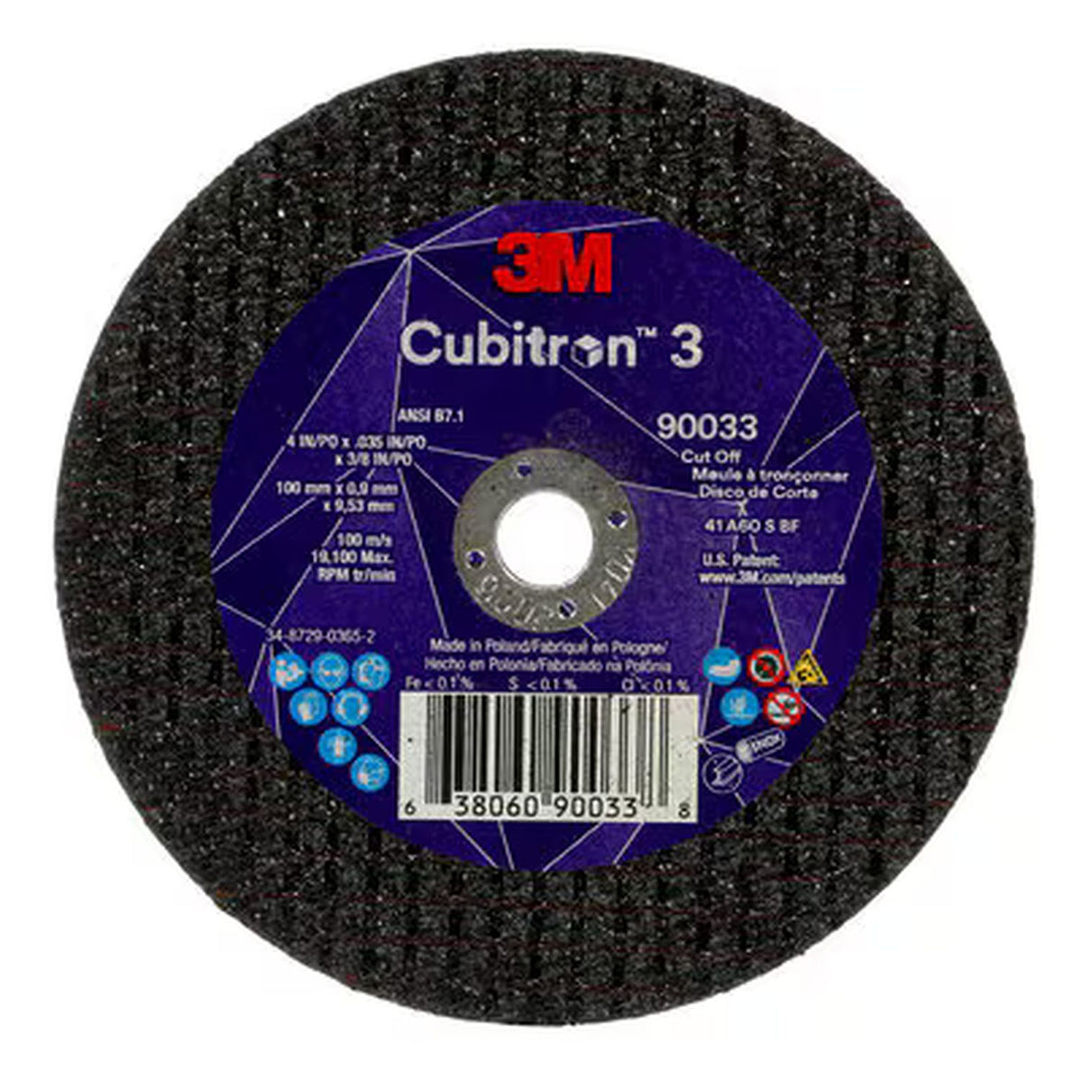 3M Cubitron 3 Cut-Off Wheel 90033, 4 in x 0.035 in, 60+ Grit, 25 per pack