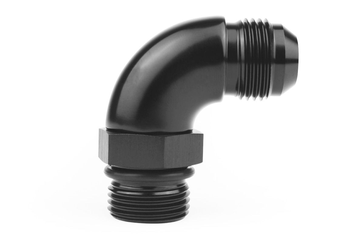 RaceFlux Low-Profile 90-degree -8AN Male Flare to -8AN Male O-Ring Fitting