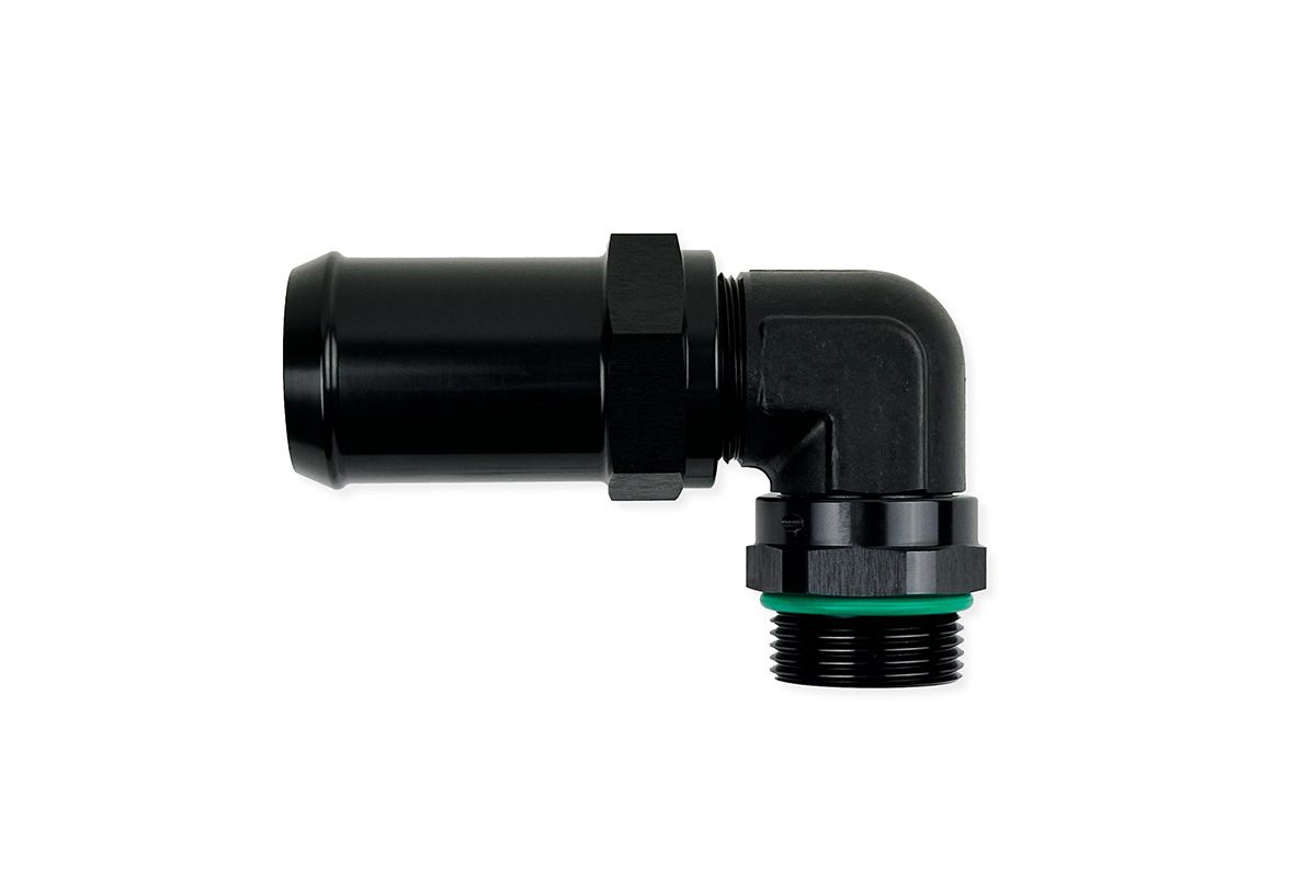 RaceFlux 90-Degree Low-Profile 1.75" Hose Barb to -16AN O-Ring Boss Adapter Kit