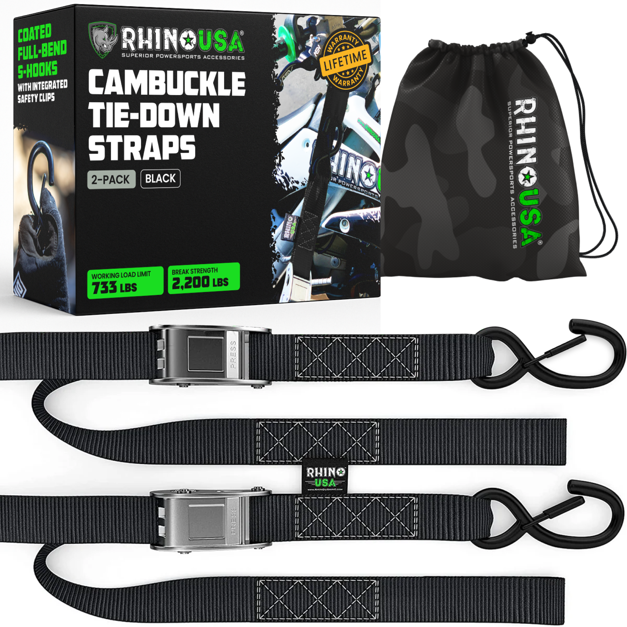 1.5" x 8' Cambuckle Tie-Down Straps (2-Pack)