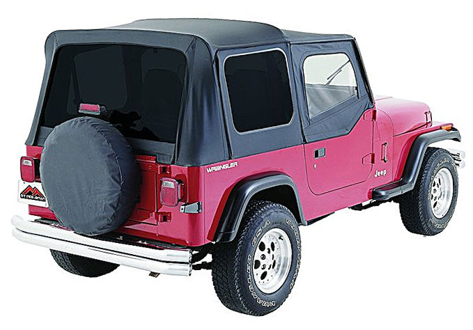 Crown Automotive RT10015T Replacement Soft Top in Black Denim with Tinted Windows for 88-95 Jeep Wrangler YJ with Half Steel Doors