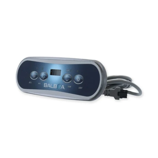 Spaside Control, Balboa ML400, 4-Button, Oblong, LCD, Jets-Aux-Temp-Light, 7′ Cable w/8 Pin Molex Plug : 52684