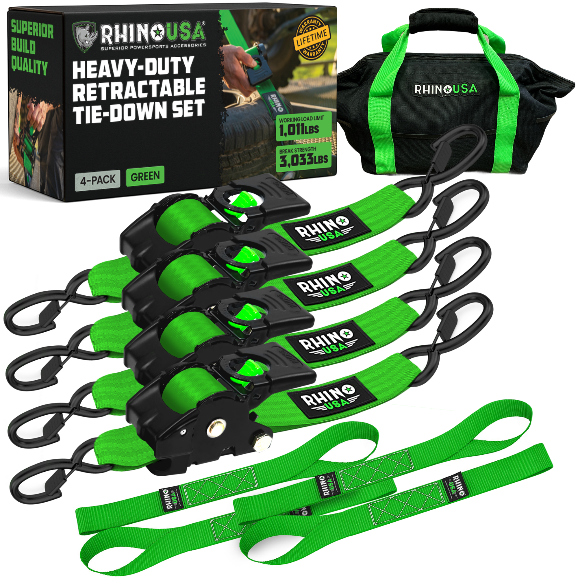 2" x 10' Retractable Ratchet Straps