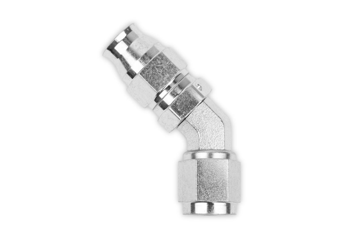 RaceFlux PTFE 45-Degree Double Swivel Hose End Fitting, Steel