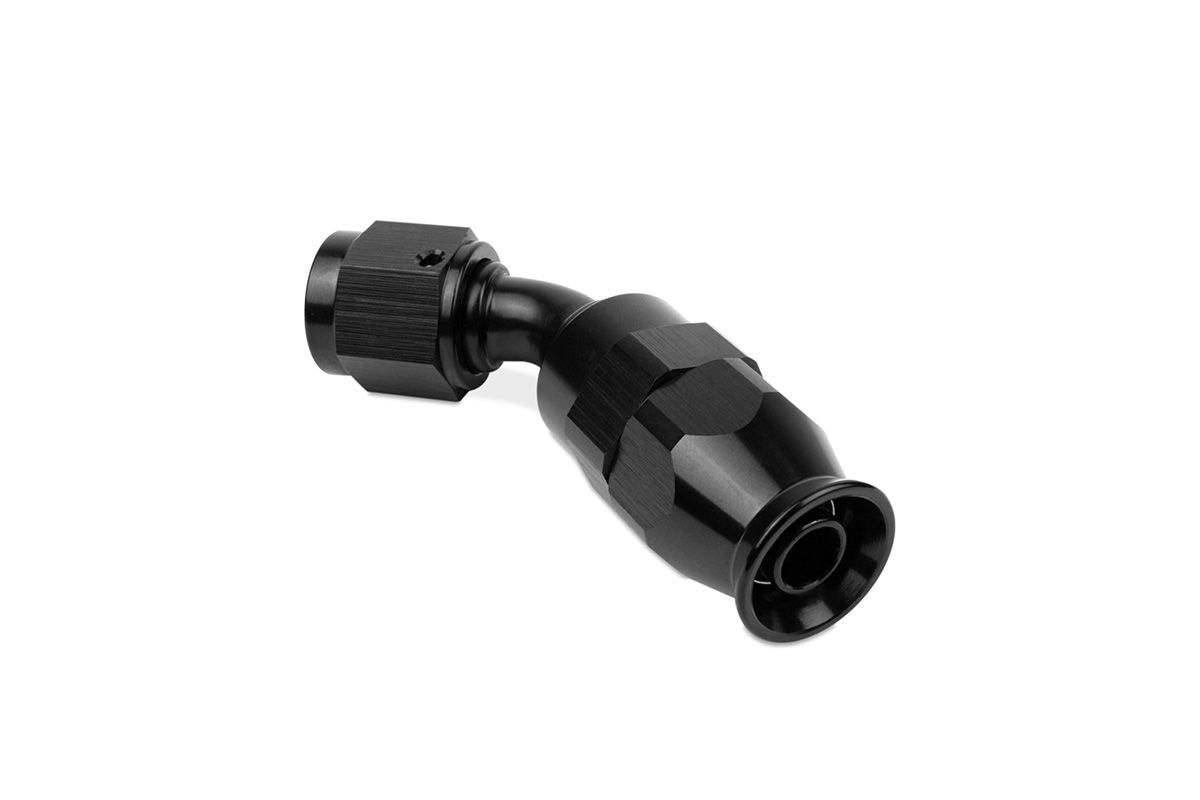 RaceFlux PTFE 45-Degree Double Swivel Hose End Fitting, Aluminum