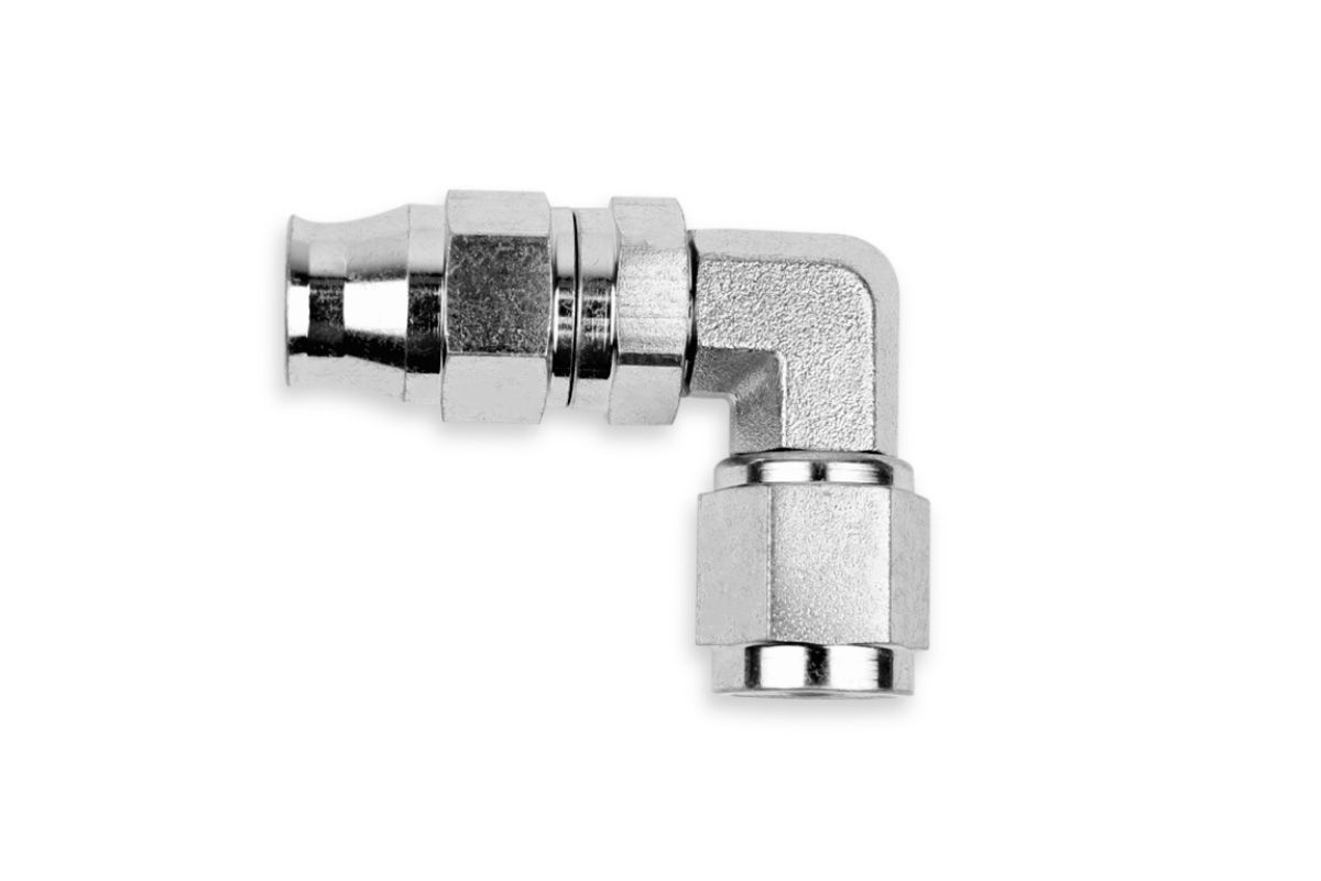RaceFlux PTFE 90-Degree Double Swivel Hose End Fitting, Steel, -4AN