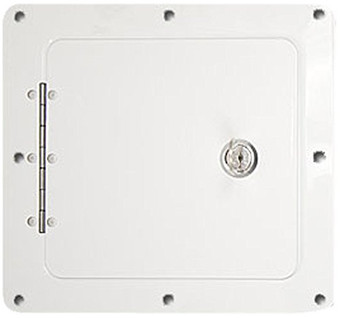 Universal Locking Fuel Filler Neck Door - Gas Fill Door - White 8" x7" OD